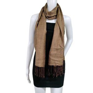 Official Pashmina and Silk Brown Chevron Pattern Unisex Scarf